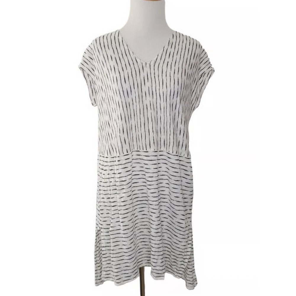 Eileen Fisher Dress Organic Linen Striped Kaftan Tunic Cover Up Large Boho GUC
